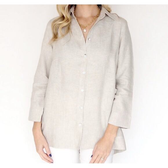 iLinen Tan Size‎ Small Linen Button Down Natural MSRP $244 EUC - Picture 1 of 9